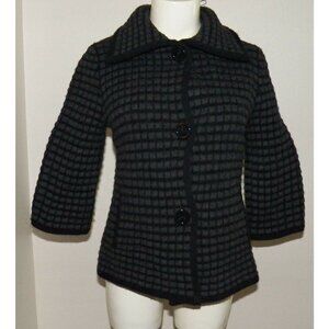 Jones New York Jacket Black/Gray 100% Merino Wool 3/4 Sleeves RUNS SMALL (XS)
